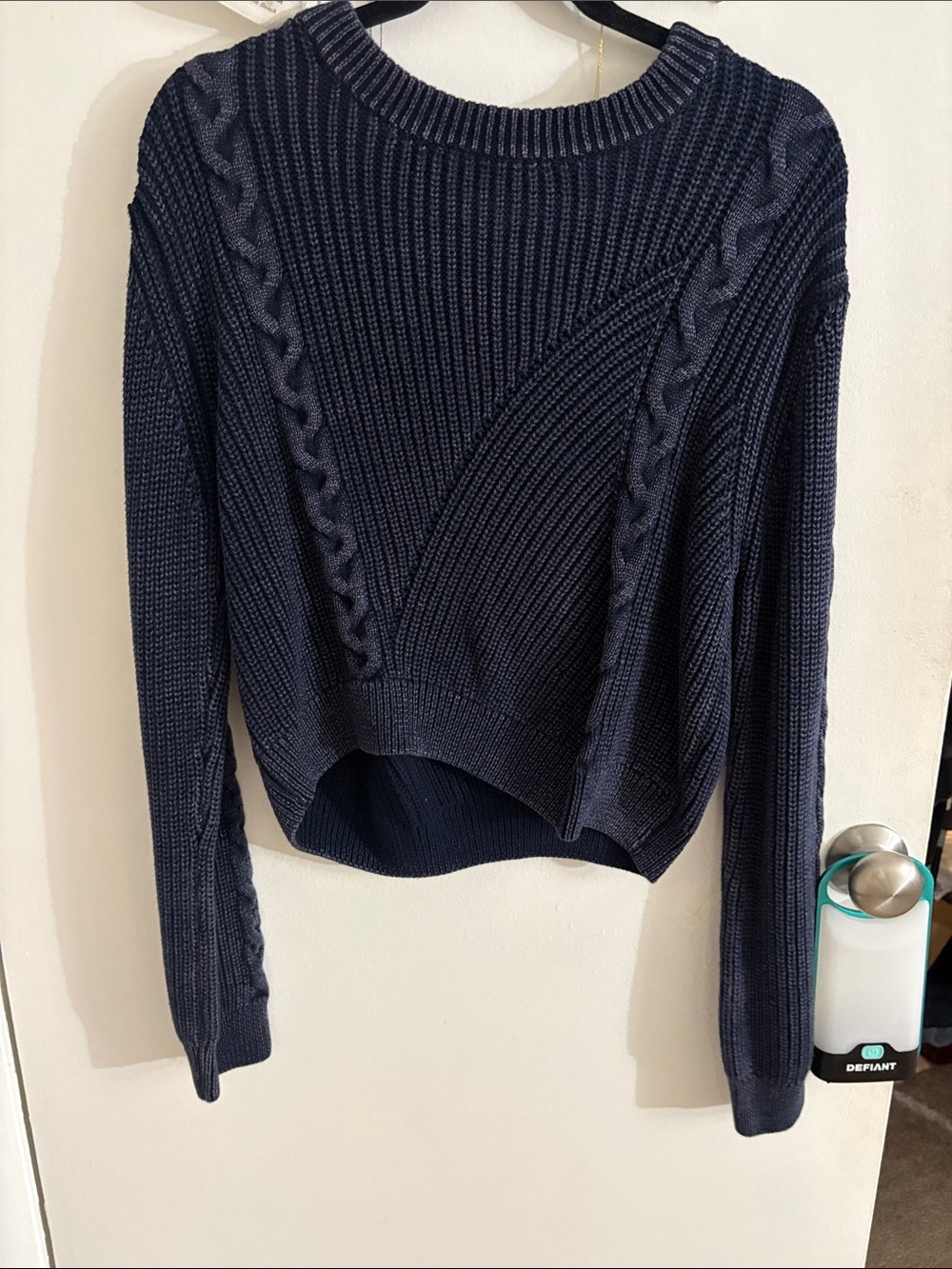 For The Republic Navy Cable-Textured Scoopneck Sweater